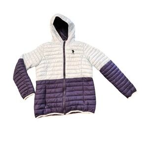 US POLO ASSN USPA MENS LIGHTWEIGHT PUFFER JACKET ADULT MEDIUM TWO TONED BLUE EUC